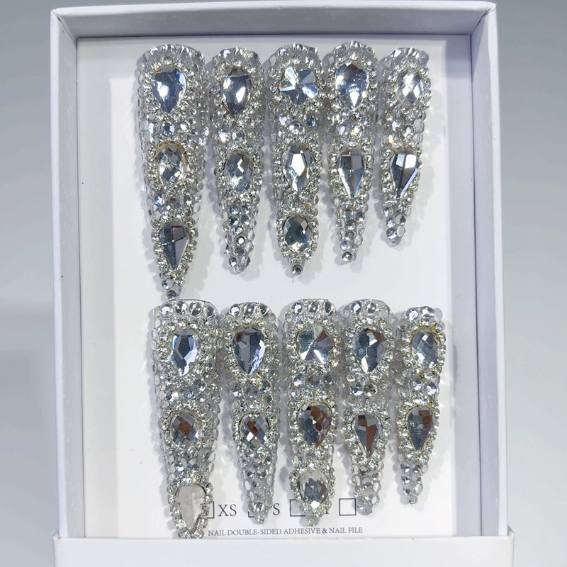 Cross-Border Exclusive Supply for Europe and America, Extra-Long 5.0 Long Pointed Nails, Sparkling Full Diamond Finished Products, Handmade Wearable Nails, Finished Fake Nails Cross-Border Exclusive Supply for Europe and America, Extra-Long 5.0 Long Pointed Nails, Sparkling Full Diamond Finished Products, Handmade Wearable Nails, Finished Fake Nails