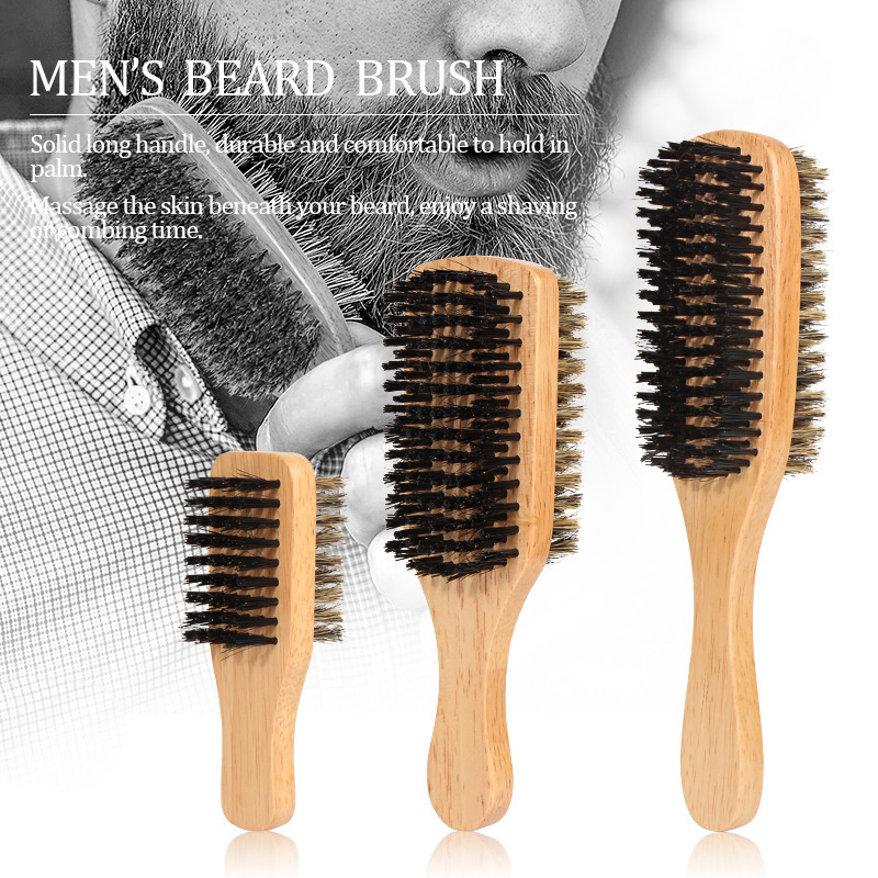 メーカー卸売り男性ひげスタイル豚毛ひげブラシ両面木柄ヘアブラシ櫛ナイロンひげブラシ|undefined
