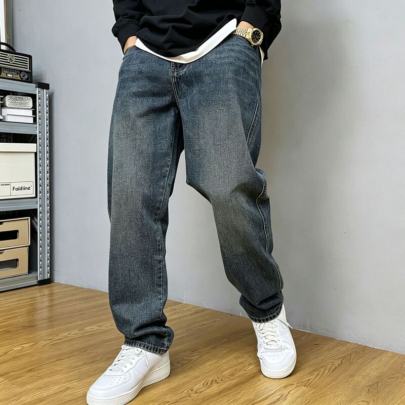 Danboni | Cross-border men's vintage washed denim pants, loose casual large size with drape effect, Japanese and Korean foreign trade