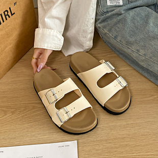 Flat Slippers Women's Summer Outfit New French Style Casual Birkenstock Sandals Retro All-match Korean Style Seaside Beach Shoes