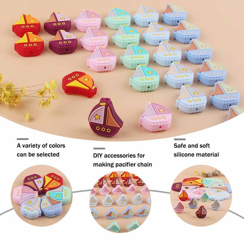 Nuevo bebé suministros de dibujos animados colorido velero teether perlas creativo molar DIY bebé chupete cadena pulsera Accesorios