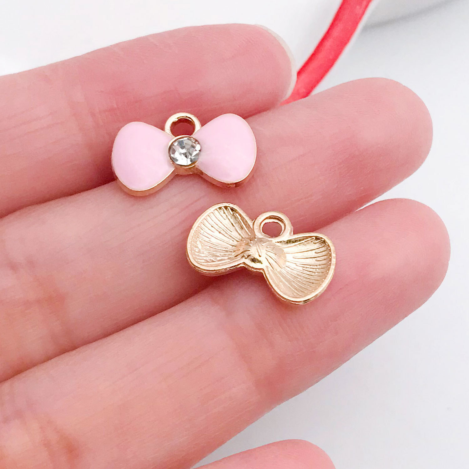 19186-J-粉色滴油锌合金点钻领结蝴蝶结14.6x9mm