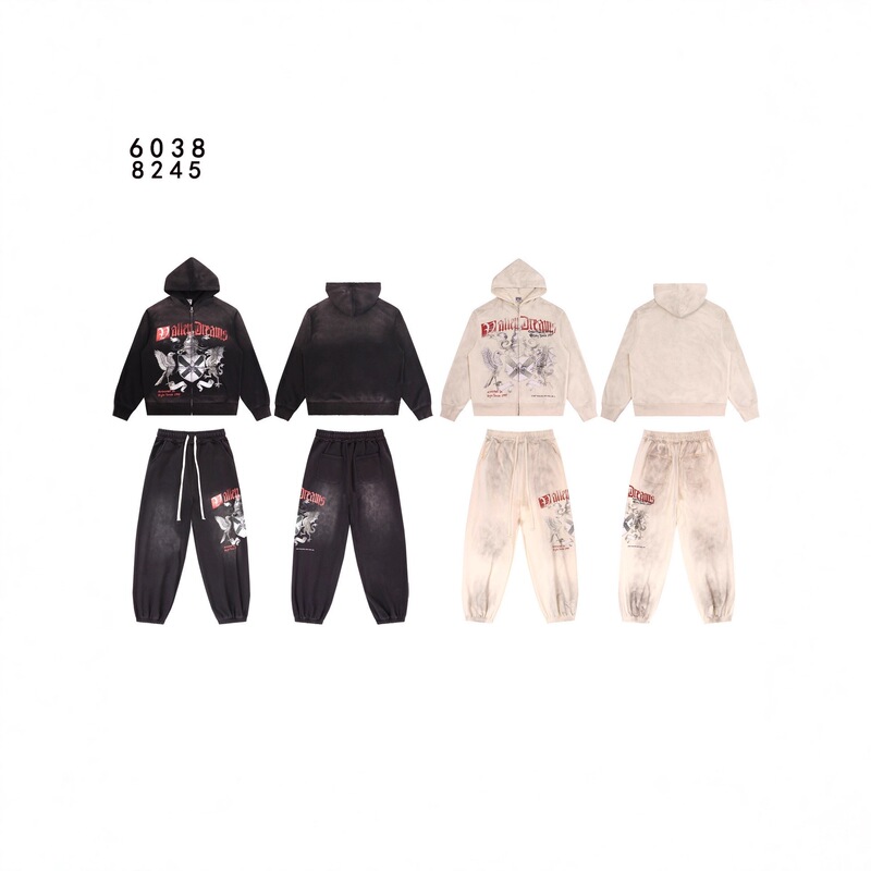 Cross-Border Trendy Brand Vale Forever Unisex Hooded Sweatshirt with Washed Vintage Look, Loose Fit, Sports Zip-Up Hoodie