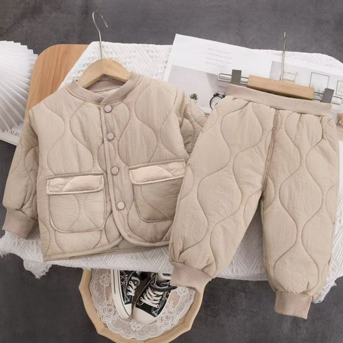 Children's clothing set for boys and girls, autumn and winter set for boys with thick padded two-piece set, winter windproof set for girls, trendy