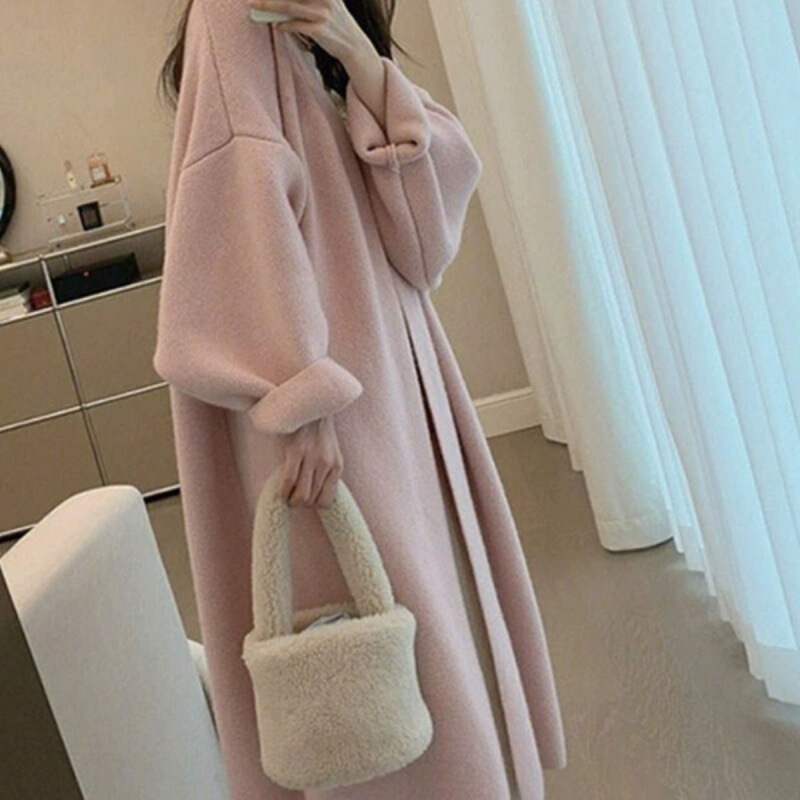 Yunshu Mid-Length Pure Color Knitted Over-The-Knee Cardigan Outwear Women's Loose Lazy Style Autumn and Winter New Versatile Outwear Yunshu Mid-Length Pure Color Knitted Over-The-Knee Cardigan Outwear Women's Loose Lazy Style Autumn and Winter New Versatile Outwear