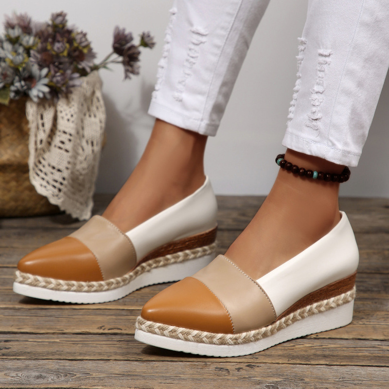 European and American Foreign Trade Large Size Women's Shoes 2026 Spring New Style Pointed Toe Wedge Heel Hemp Rope Thick Sole Multi-Color Fashion Casual Shoes