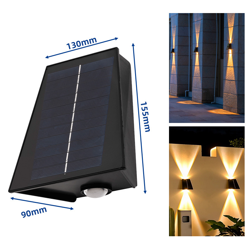 Lámpara solar de pared para exteriores, luz ambiental, lámpara de pared impermeable para jardín de villa, iluminación ascendente y descendente, lámpara de pared con sensor de movimiento.
