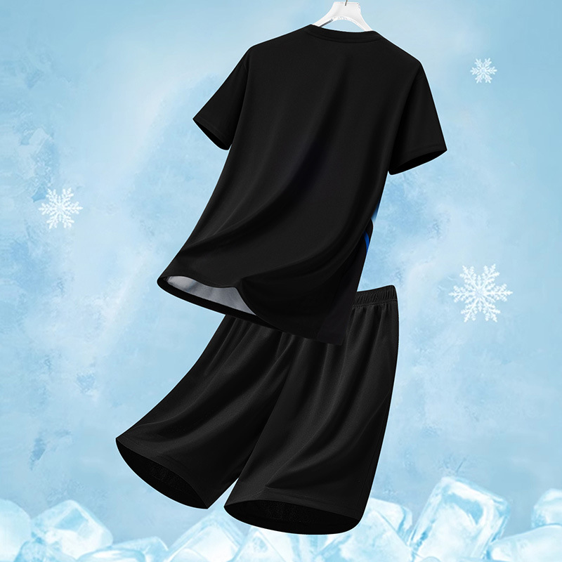 Traje deportivo para hombres, verano, traje casual para hombres, degradado impreso, suelto, de dos piezas, transpirable, de secado rápido, camiseta, pantalones cortos, hombres