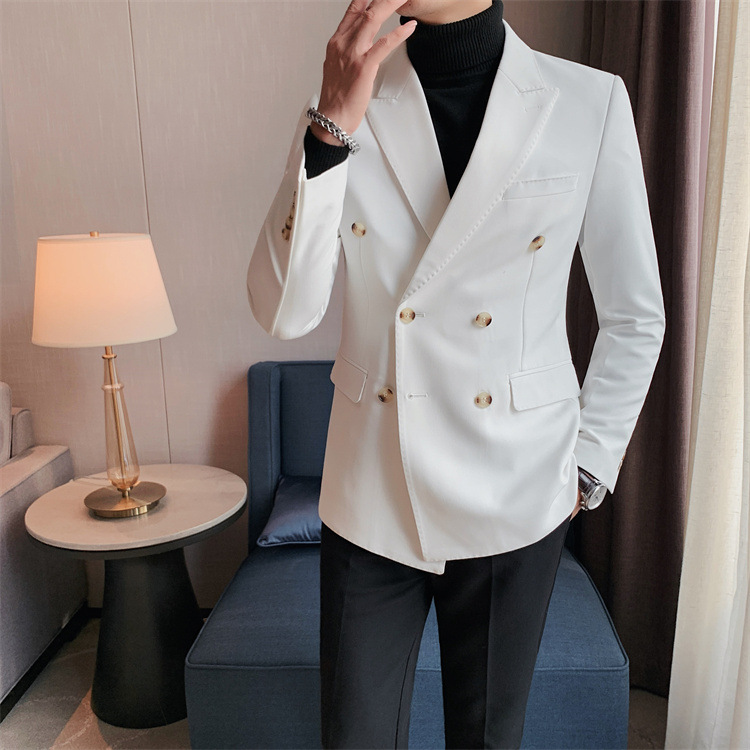 boy Boy 2024 Cross-Border Double-Breasted Business Suit Slim Fit Solid Color European And American Simple Men's Blazer Jacket_viptrois.com