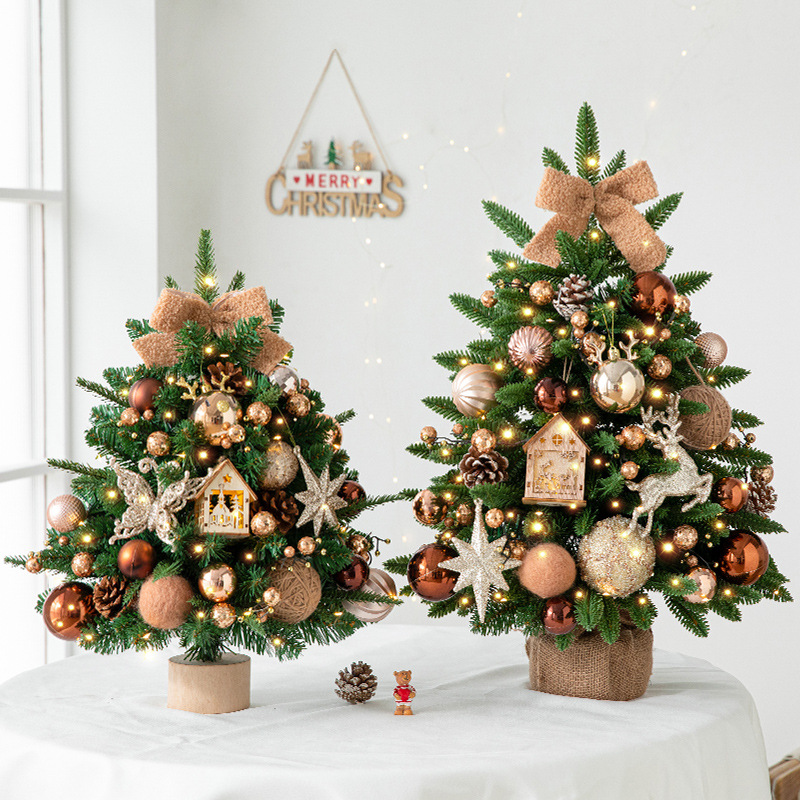 Transfronterizo nueva hoja mixta 60cm Escritorio de lujo PE hoja cifrado Paquete de Navidad árbol de Navidad decoraciones para el hogar