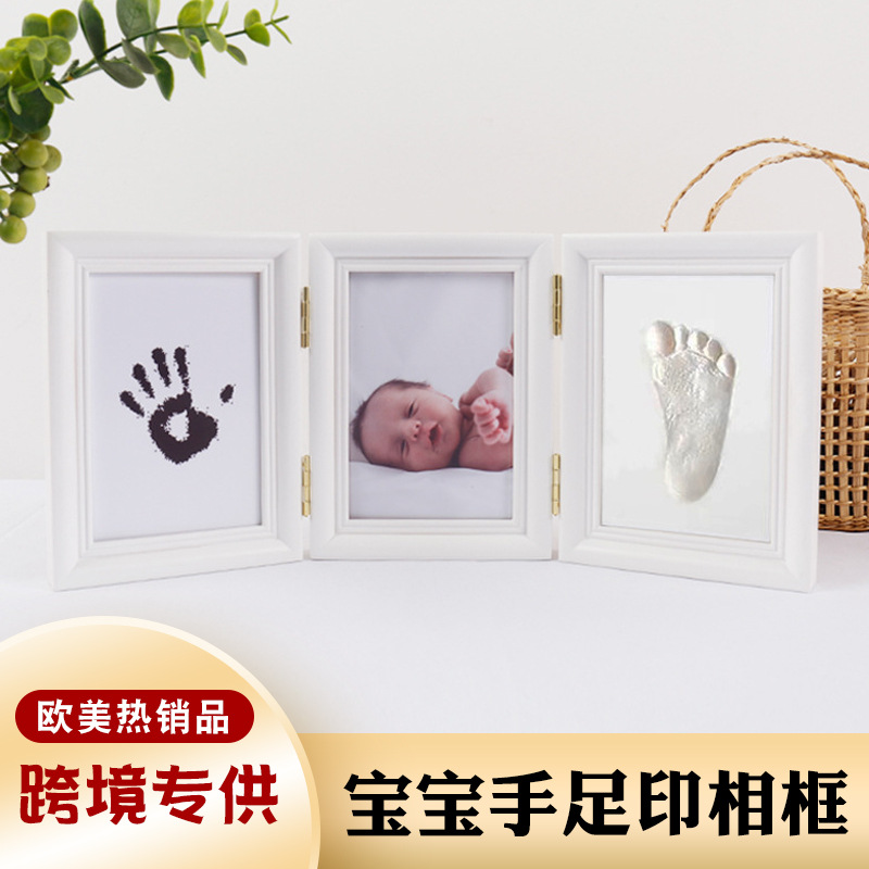 Baby Hand and Foot Print Photo Frame Newborn One-year-old Souvenir Set-up Gifts Inkpad Photo Frame Solid Wood Wholesale Hair