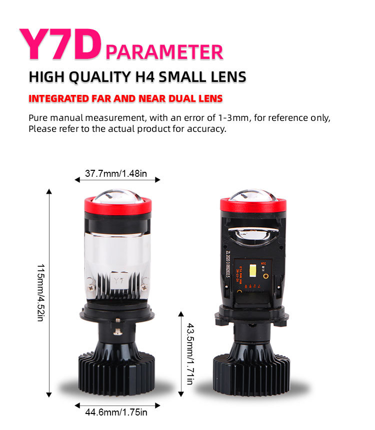 Y7 Laser Lens H4 Led Headlight 12V Car High and Low Beam Integrated Headlight Modified Motorcycle H4 Dual Light Lens