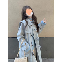 牛角扣毛呢外套女2025秋冬设计感中长款宽松休闲龙凤呢大衣女