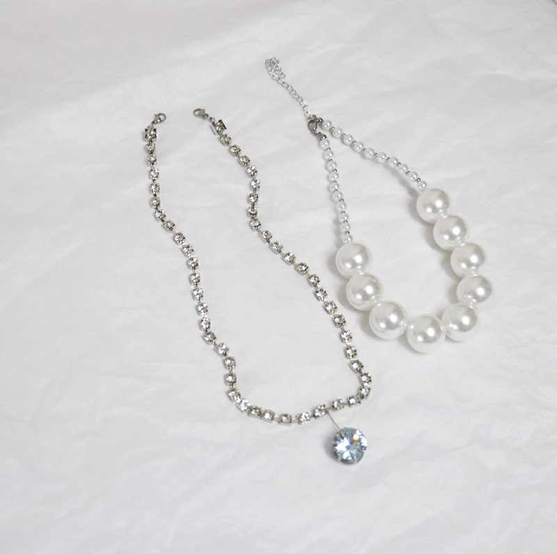 Patchwork Design Fashion Style Full Rhinestone Chain Beaded Stitching Double-layer Stacked Necklace
