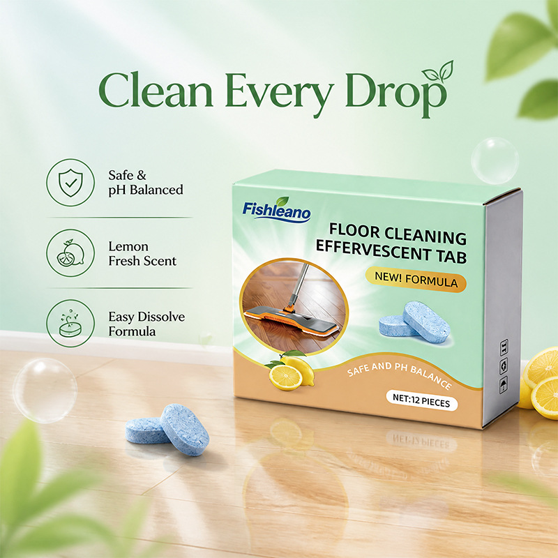 Fishleano Floor Cleaning Effervescent Tablets clean, remove stains, break down dirt, and protect floors