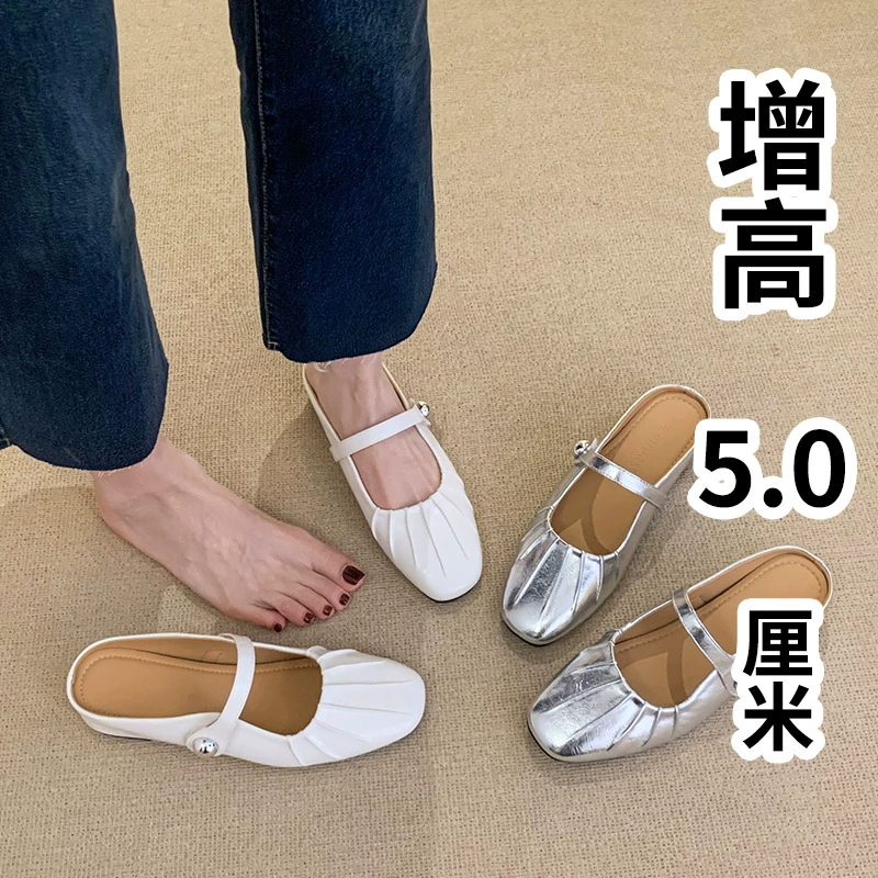 Женские закрытые мюли в французском стиле, лето 2025, новые слипоны с внутренним увеличением роста, босоножки Мэри Джейн.