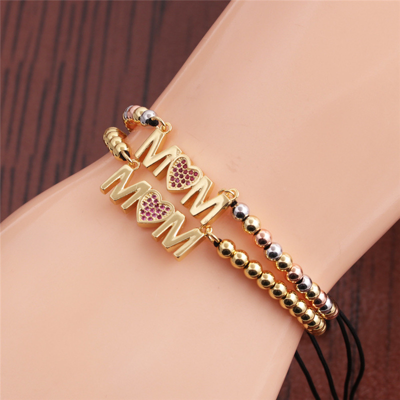 Fashion Letter Mom Heart-shape Copper Zircon Bracelet Wholesale display picture 1