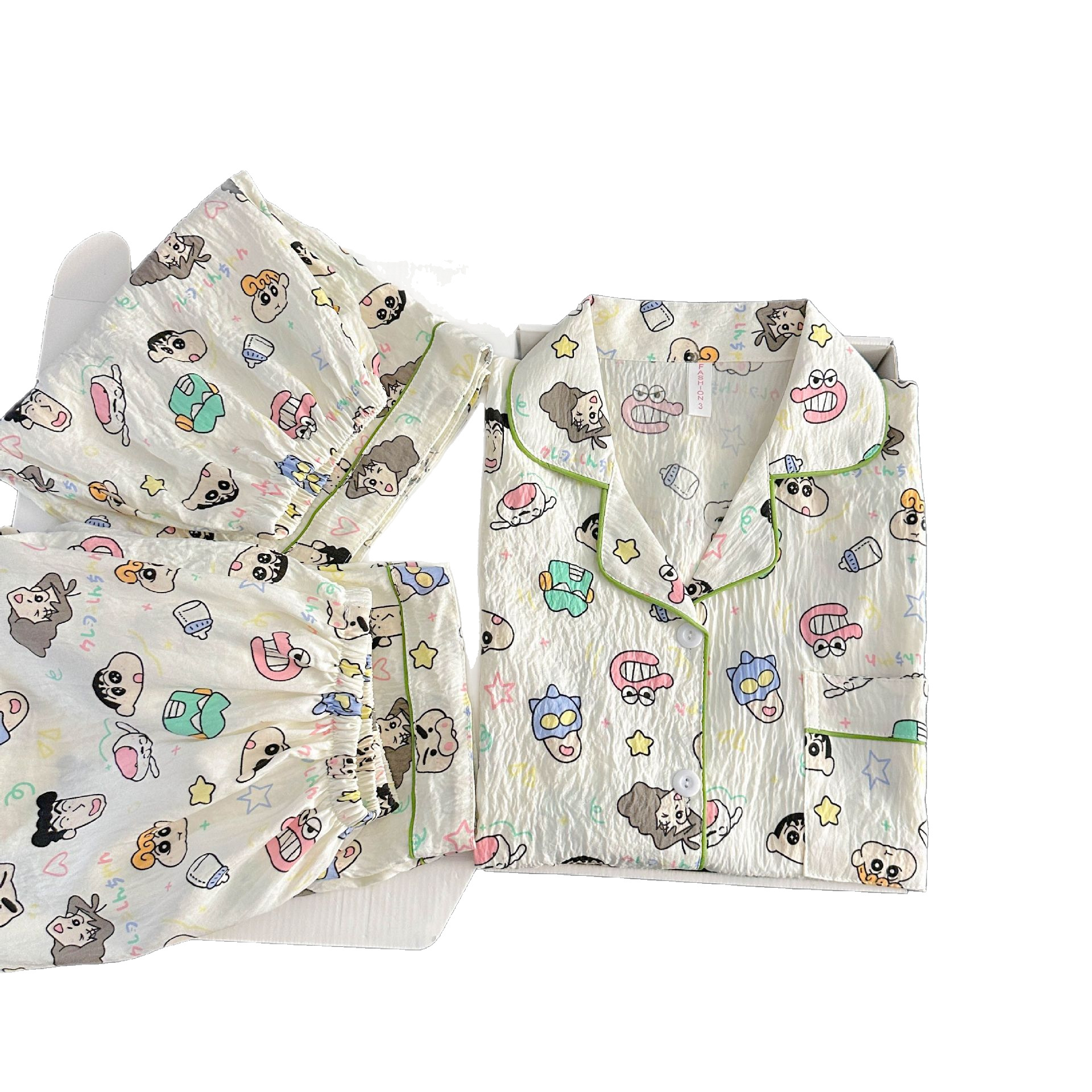 Venta al por mayor transfronteriza 120G pijamas mujeres verano lindo y dulce dibujos animados pequeños nuevos padres solapa pantalones de manga corta ropa a domicilio