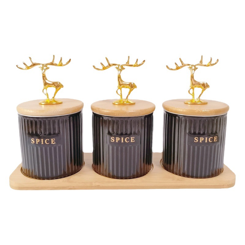 Fábrica directa de cerámica a rayas condimento tarro de almacenamiento tarro traje cocina almacenamiento tarro sal tarro hogar condimento tarro