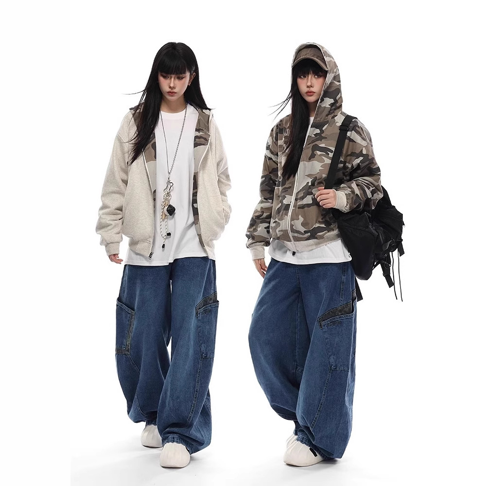 Retro design camouflage sweatshirt for men and women hip-hop style