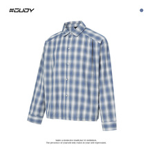 #OVDY 韩系休闲松弛感蓝白格子慵懒风翻领珍珠扣衬衫宽松衬衣外套