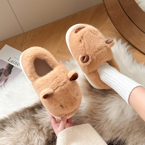 Cappella warm cotton slippers for women, autumn and winter indoor home comfort, thick and cute, wearable cotton slippers, couple slippers