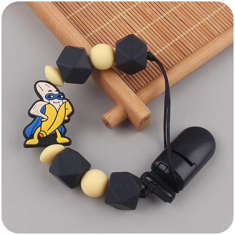 Nuevo bebé de dibujos animados fruta plátano mordedor creativo bebé DIY calmante Cadena de chupete molar cadena anti-gota