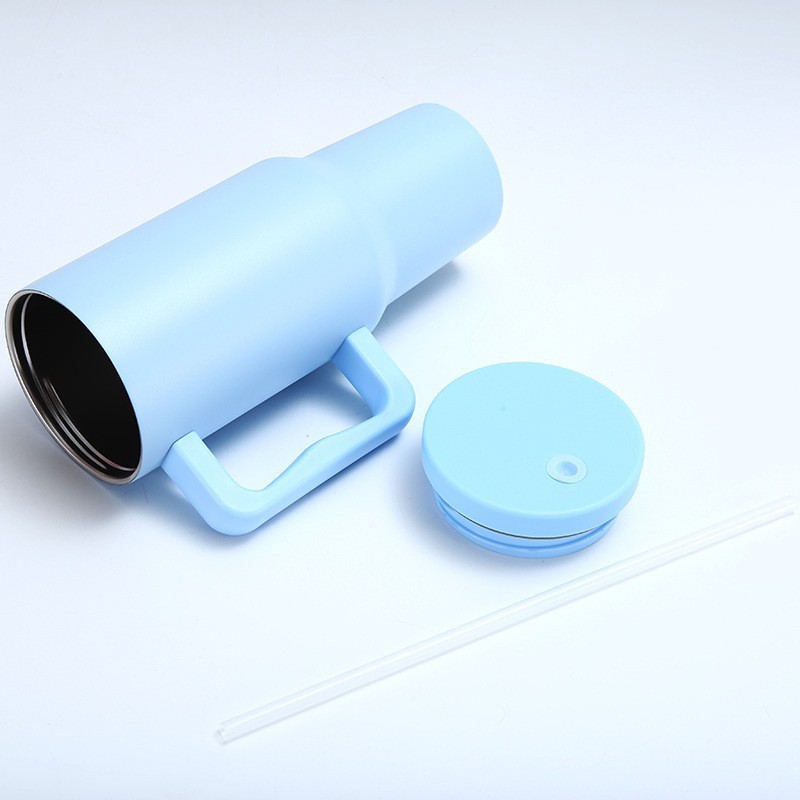 Taza térmica para coche de 40 oz, acero inoxidable 304, gran capacidad con asa y tapa con pajilla