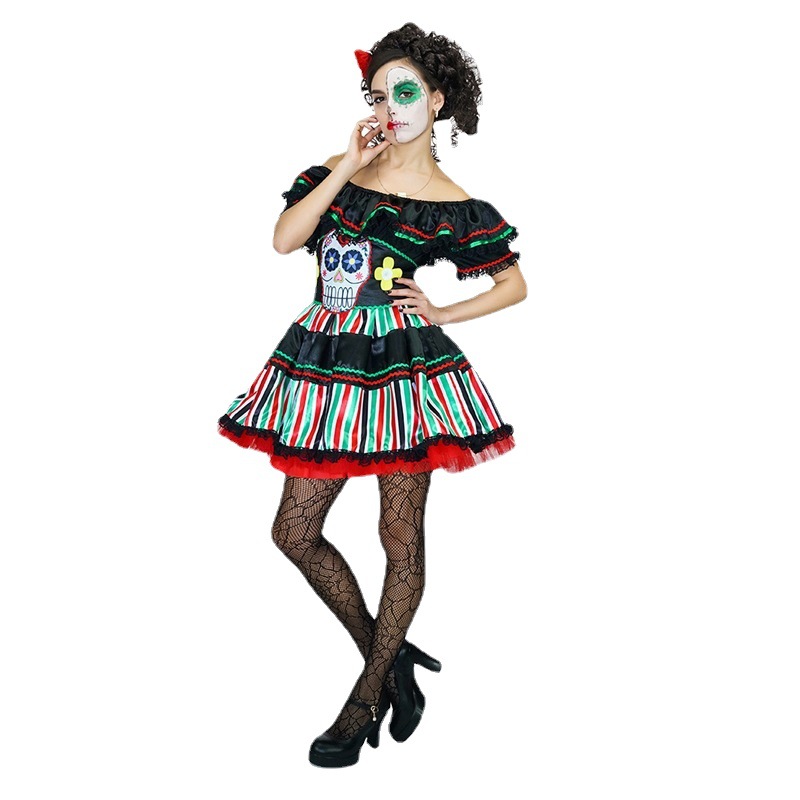 Halloween de las mujeres adultas Día de los muertos vestido de novia fantasma Festival femenino fantasma hueso etapa rendimiento ropa de fiesta distribución al por mayor