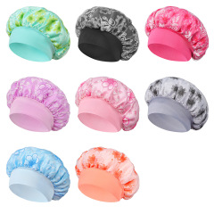 Cross-border hot-selling double mesh crepe sleep cap, elastic wide-brim adult hair protection hat, double-layer bath cap, direct factory sales