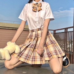 クロスボーダー山吹jkユニフォームスカート半袖スーツ正规日系学院风フリルスカート子校供格スカートフルセットレディース