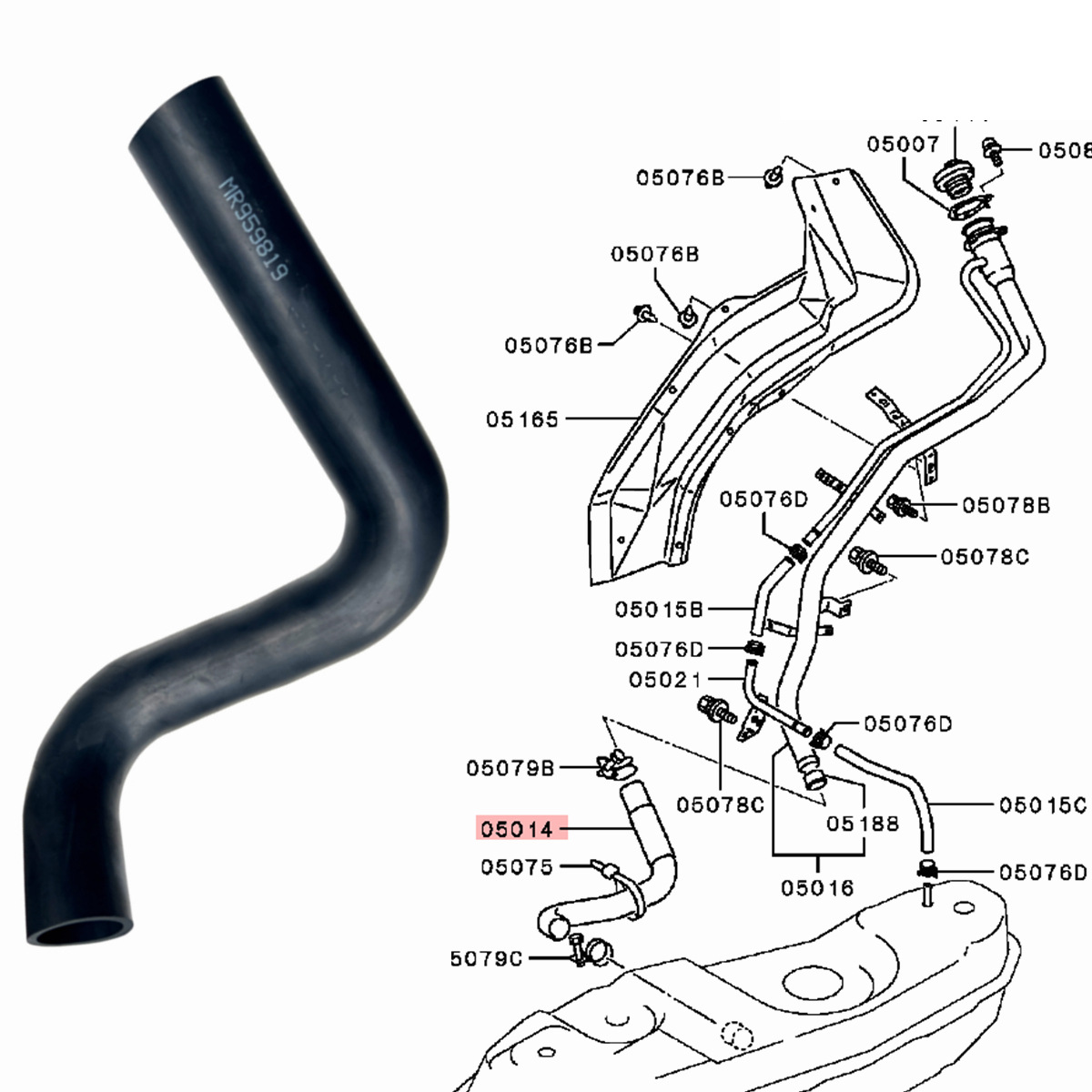 MR959819 MR959821 is suitable for Pajero V73 V93 V97 fuel tank refueling hose 03-20 models