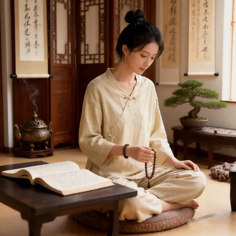 新中国风复古高级禅服女套装夏季佛系禅意女装修行禅服普陀山穿搭