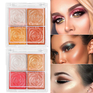 Cross-Border E-Commerce Small Ice Cube Four-Color High-Gloss Eye Shadow, Blush and Contouring All-In-One Palette, Long-Lasting, Waterproof, Sweat-Proof and Non-Flying Powder