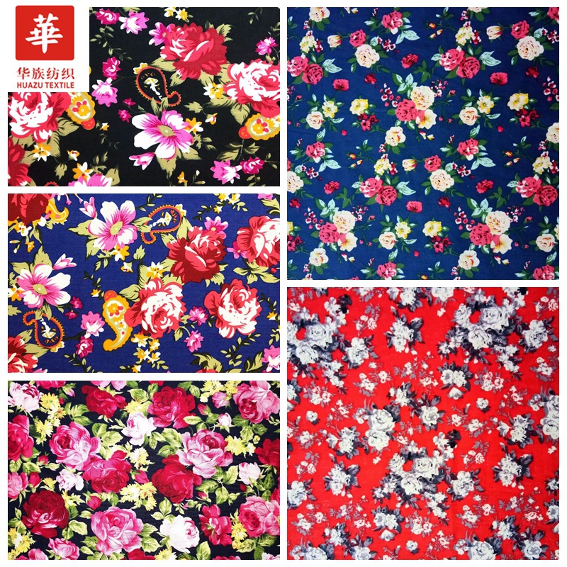 全棉印花布 玫瑰花民族风女装连衣裙 衬衫 箱包领带布料现货批发