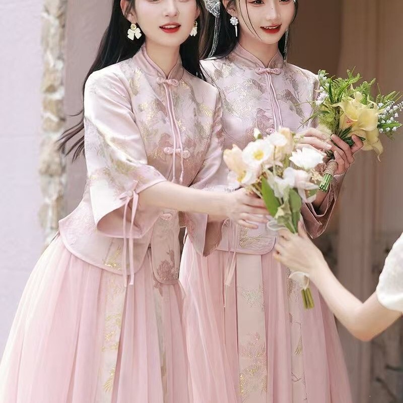 Bridesmaid Dresses in New Chinese Style 2026 New Model Wedding Sister Group Dresses Autumn Thin Style Cheap Outfits for Petite Women Bridesmaid Dresses in New Chinese Style 2026 New Model Wedding Sister Group Dresses Autumn Thin Style Cheap Outfits for Petite Women