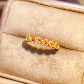 天然S925银黄水晶戒指3*3mm轻奢高级感戒指新款网红饰品批发