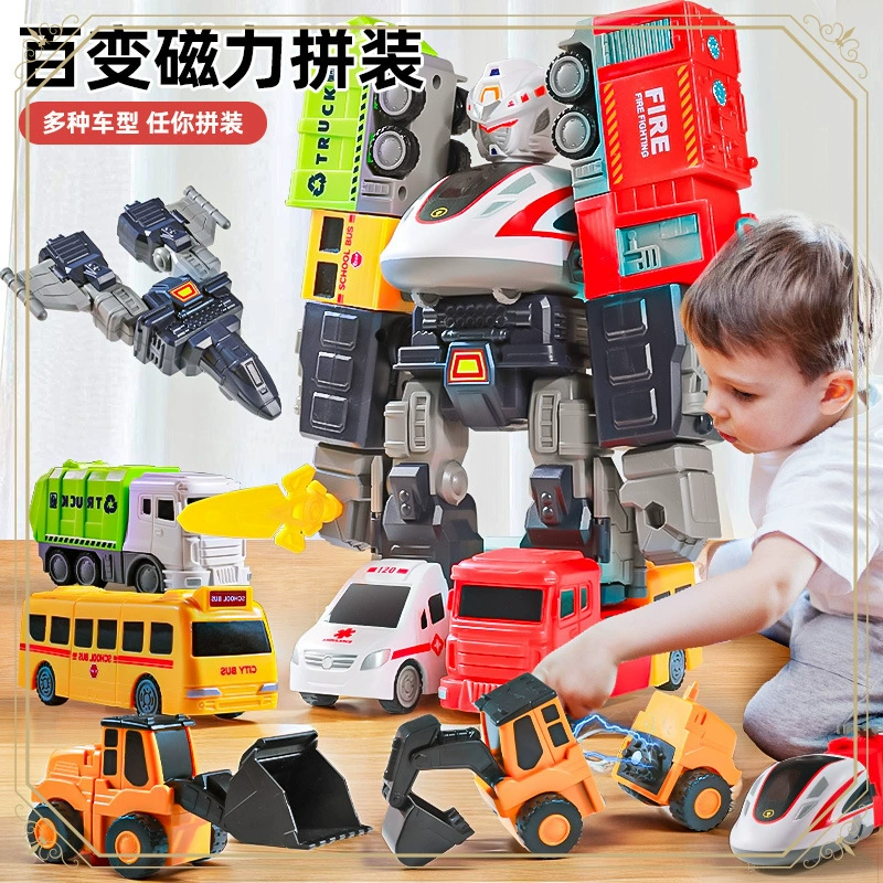 Детский магнитный робот-сборка, мусоровоз, скорая помощь, школьный автобус, развивающая игрушка, автомобиль, подарок на день рождения для мальчика