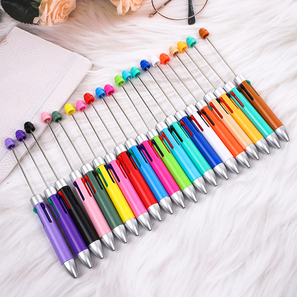Creative Mini DIY Business Four-Color Beaded Pen Cute Educational Multi-Color Jewelry Beaded Ballpoint Pen Ready for Sale