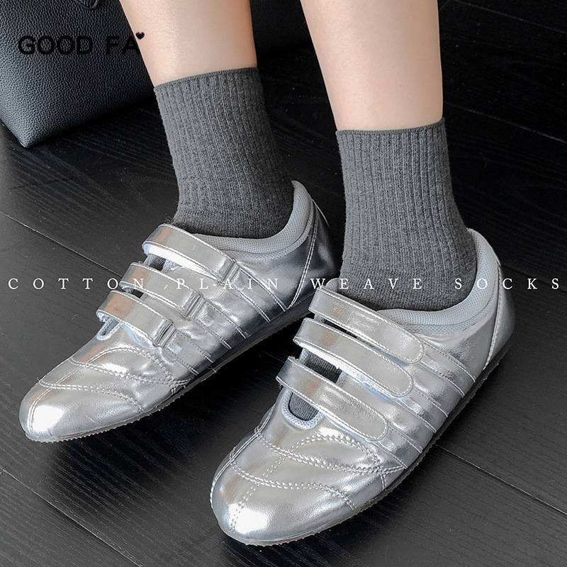GOOD FA2025秋冬新款棉质极简坑条拼平纹女士中筒袜子高品质25739|undefined