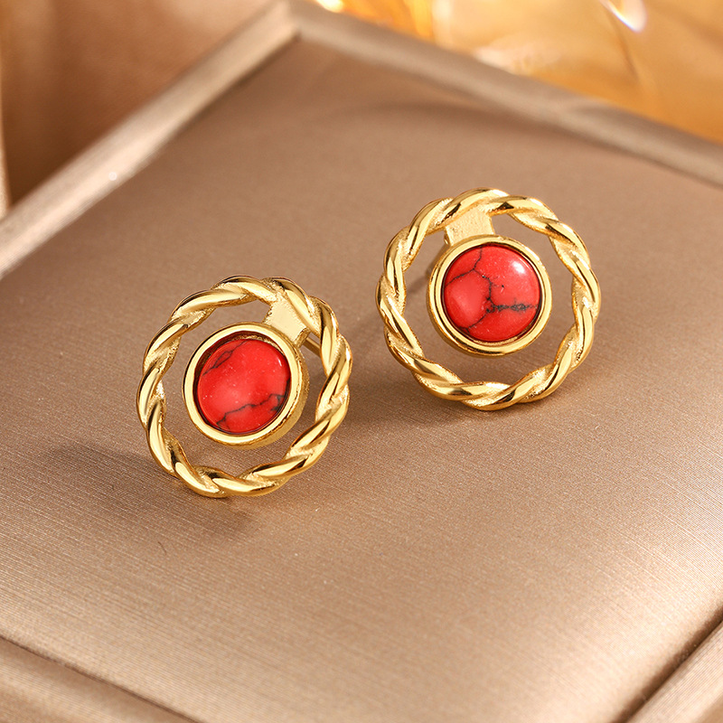9g Weight 304 Stainless Steel Ear Needle Material 18K Gold Plated Plating Material Earrings, Ear Studs Classification 1 Pair Quantity Party, Tea Party Occasion 304 Stainless Steel, turquoise Material Geometric Pattern All Seasons Season Women's Gender Retro, Classic Style Style 1 Pair Retro Classic Style Geometric 304 Stainless Steel Turquoise 18K Gold Plated Earrings Ear Studs 7