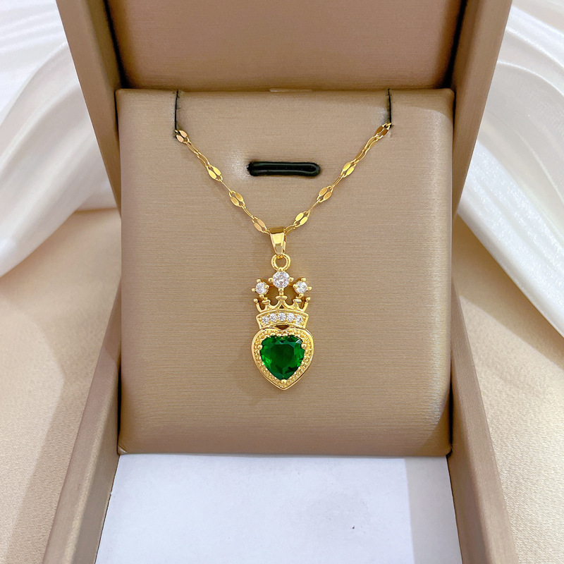 Luxurious Full Diamond Crown Necklace For Women Titanium Jewellery_voghion.com