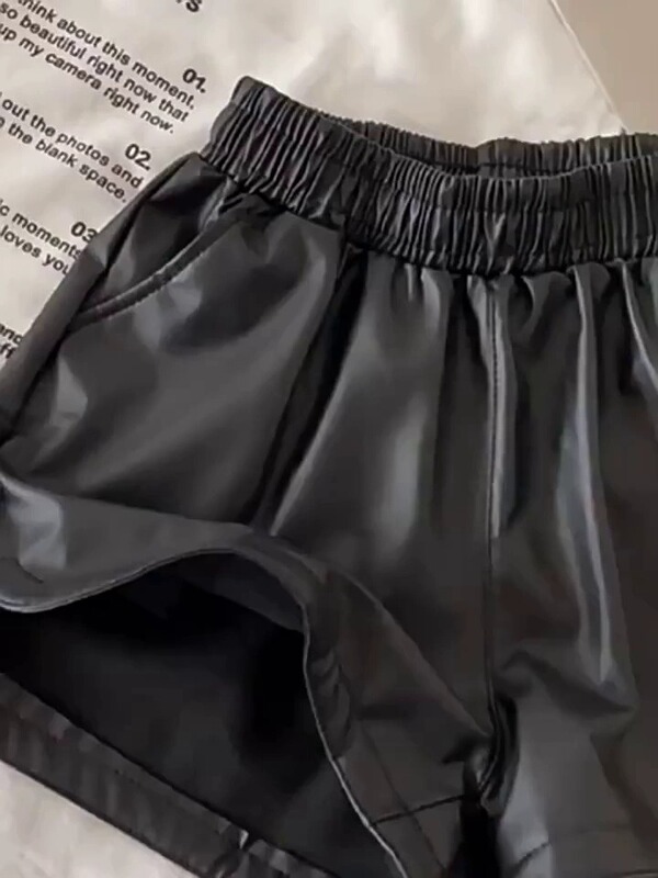 plus size women's clothing 2023 chubby girl autumn and winter new high waist pear shape figure a slim wide leg PU short leather pants boot pants