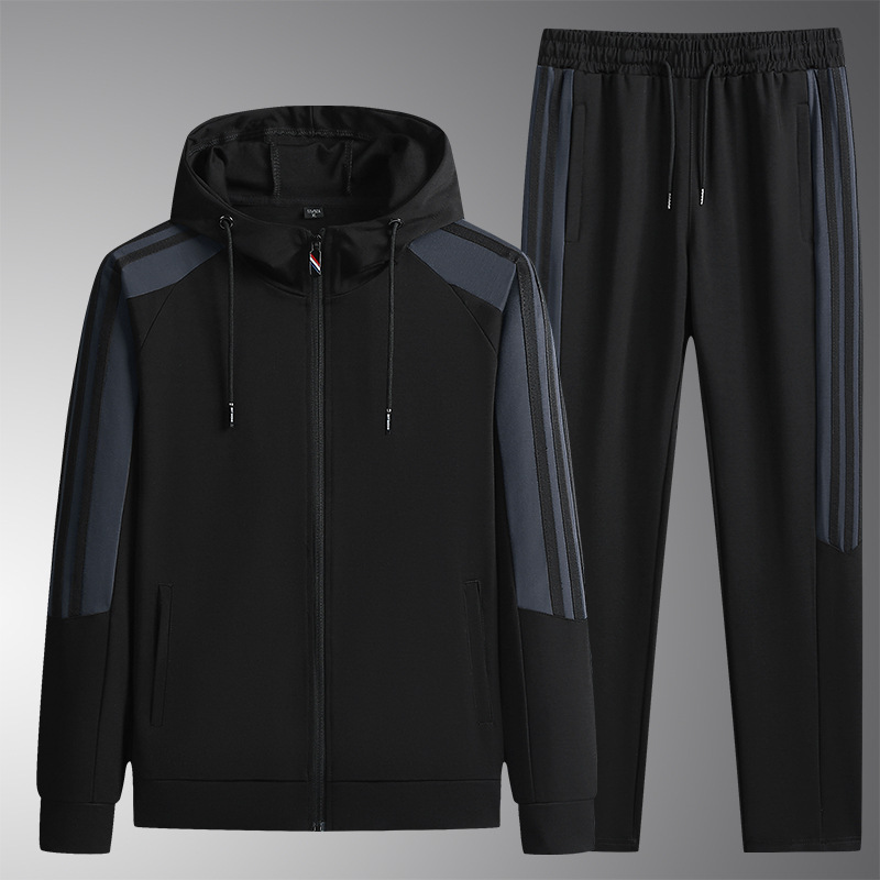 Primavera y otoño con capuzas juego casual hombre suelto camiseta hombre otoño nuevo juego de fitness de mediana edad dos piezas image 1