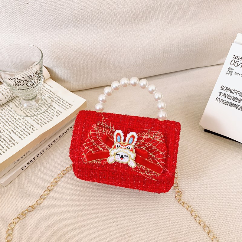 Bolsos rojos para niños, bolsos de arco de perla para chicas, regalos de Navidad y Año Nuevo, bolsos de transporte