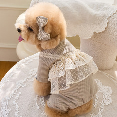 2025 秋冬ペット服子犬テディポメラニアンプードル猫ワッフルレース四本足服小型犬