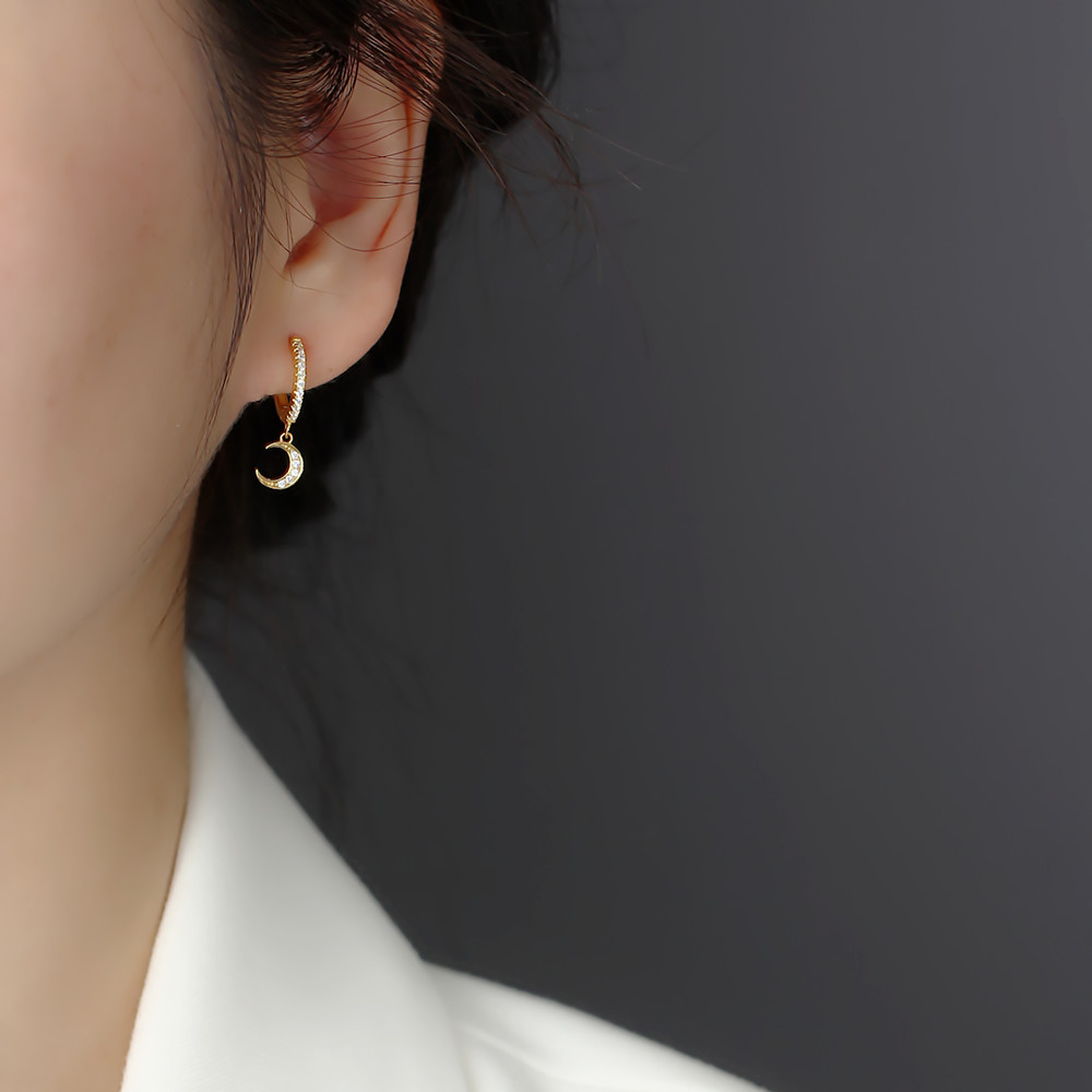 Elegant Star Moon Sterling Silver Plating Rhinestones Earrings 1 Pair