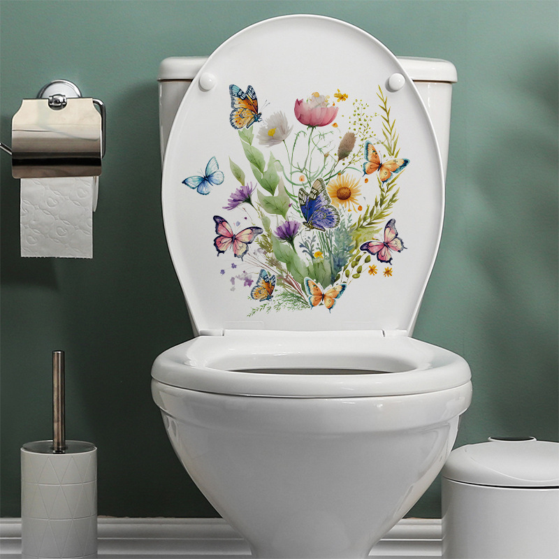 小清新植物花朵蝴蝶马桶贴画浴室卫生间马桶盖装饰贴纸防水马桶贴