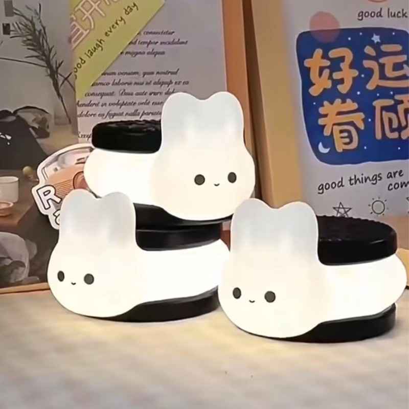 Cute Cartoon Rabbit Charging Silicone Pat Pat Lamp Sleep Companion Lamp Atmosphere Night Light Bedroom Bedside Rabbit Year New and Unique