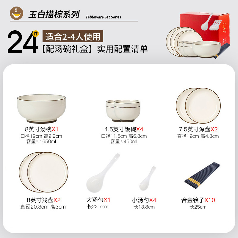 景徳鎮食器セット家庭用 2025 新しいセラミック食器ボウルと箸新築祝いシンプルなボウルと箸プレートの組み合わせ|undefined